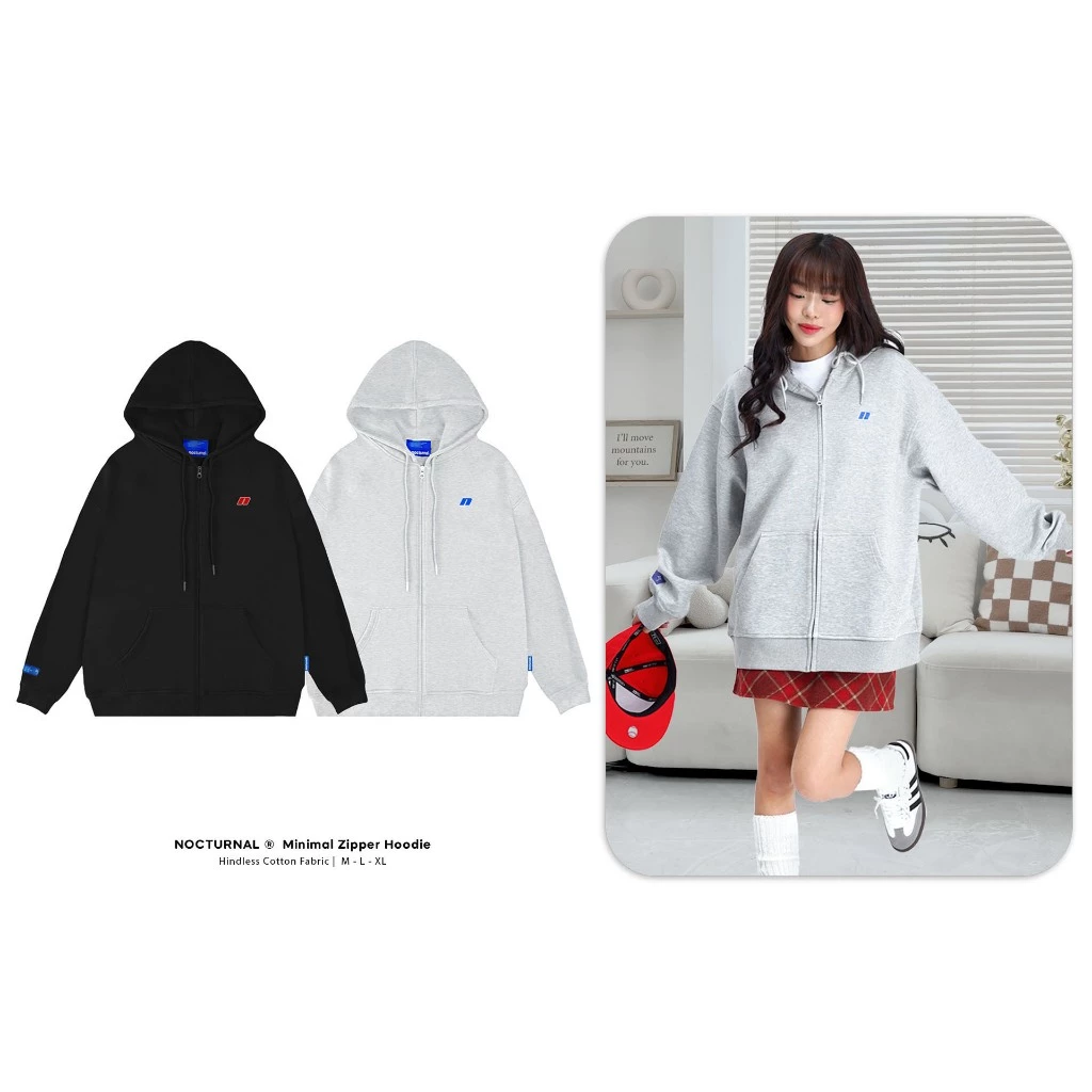 Áo Hoodie Zip Minimal NOCTURNAL Vải 2 Da Chống Nắng Tốt Hindless Fabric Unisex Local Brand