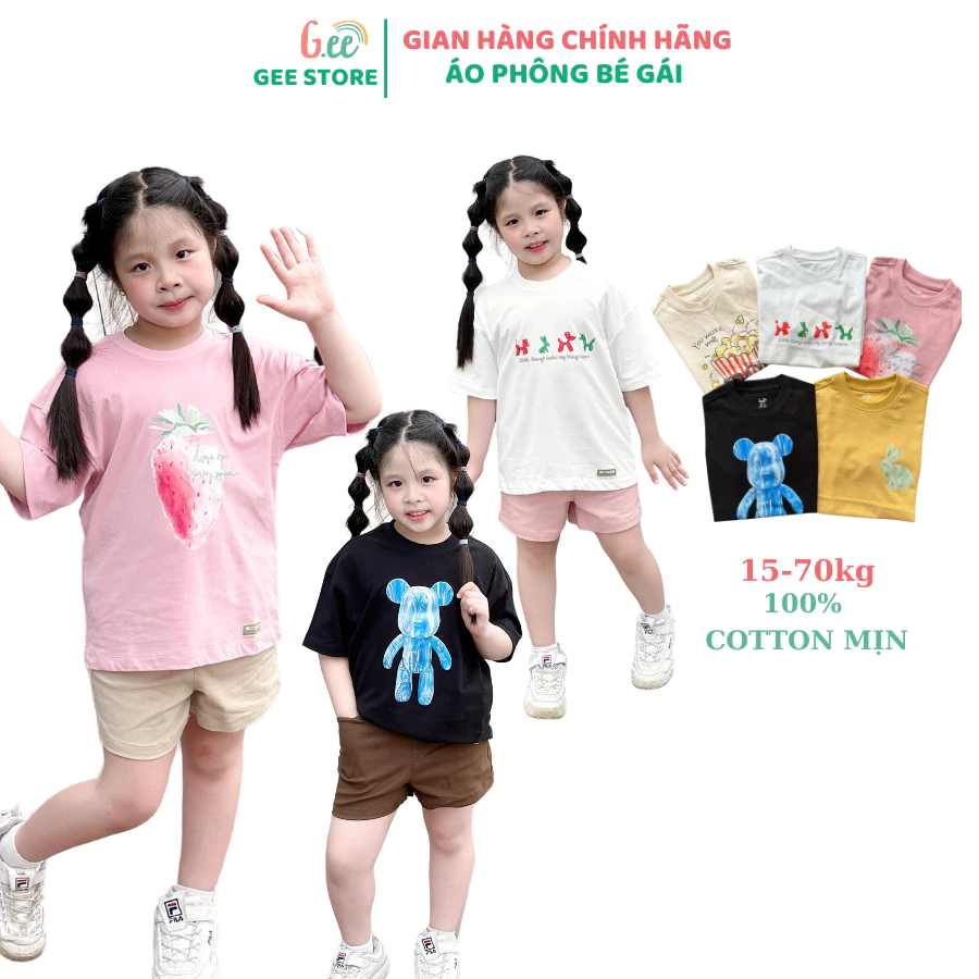 Áo phông bé gái 100% COTTON cao cấp USA vải mịn, mềm mát mặc thoải mái size 15-70kg