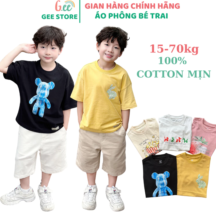 Áo phông 100% COTTON cao cấp bé trai bé gái, chất cotton USA mềm mịn cực êm, mềm mát mặc thoải mái size 15-70kg