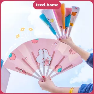 Quạt Xòe Nhựa Tròn Cầm Tay Mini In Hình Động Vật Siêu Cute Xếp Xòe Quạt Nan Gấp Gọn TEECI D039