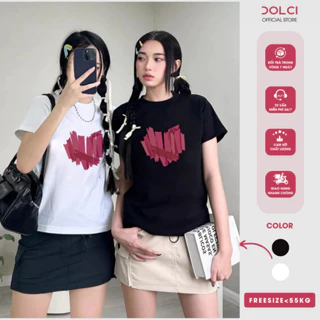 Áo thun nữ Babytee Heart DOLCI Trắng Đen cotton 4 chiều co dãn thoáng mát thích hợp mùa hè 2024