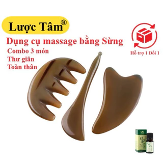 Bộ 3 dụng cụ massage bằng sừng guasha mặt nâng cơ giảm nhăn làm đẹp da chính hãng LƯỢC TÂM cao cấp