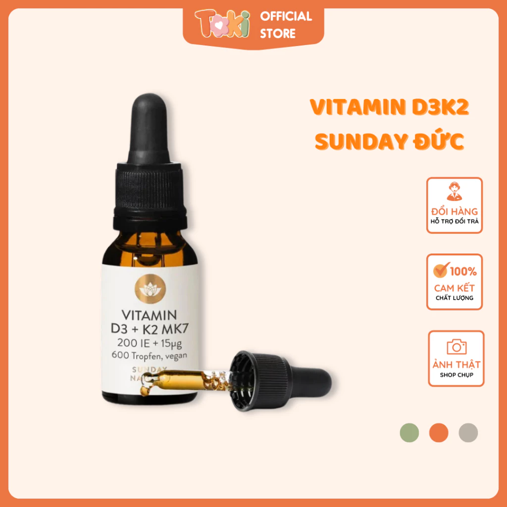 Vitamin D3K2 MK7 Sunday Natural Đức 20ml Cho Trẻ Sơ Sinh Đến Trên 4 Tuổi Giúp Hấp Thụ Canxi Phát Triển Răng & Chiều Cao