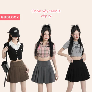 Chân Váy Chữ A Tennis Skirt Cạp Cao GUDLOOK Phối 2 Belt Cá Tính Màu Đen Ghi Nâu