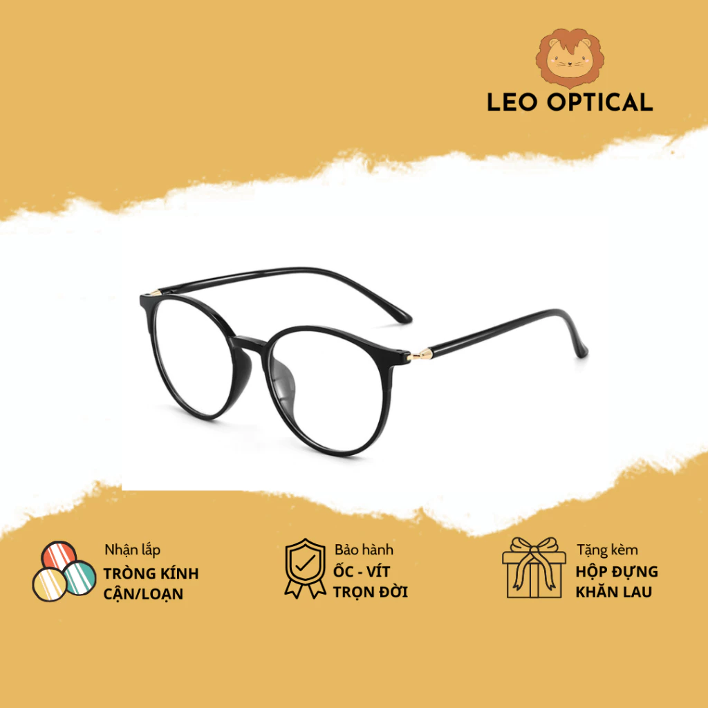 Gọng kính mắt tròn nhựa dẻo dáng oval lắp cận tròng to LEO OPTICAL 513
