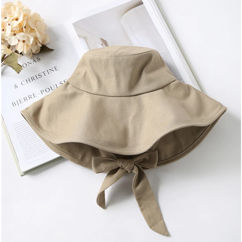 Mũ bucket nữ nóntai bèo rộng chất Dây đai màu trơn có thể điều chỉnh phong cách Hàn Quốc với nhiều cách buộc khác nhau