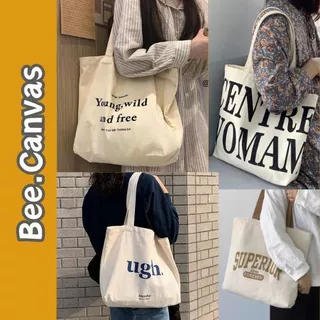 Túi tote, vải canvas, 2 quai phong cách Hàn Quốc Túi canvas đeo vai có khóa miệng đeo đi học cực xinh - Bee Canvas