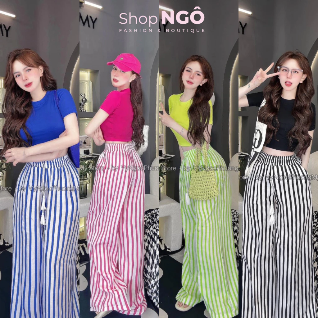 Set bộ đồ nữ mặc đi chơi,Set áo thun croptop phối quần sọc ống suông nhiều màu hottred phong cách trẻ trung năng động