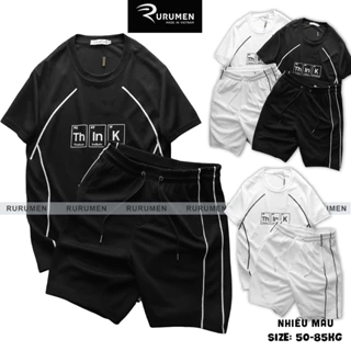 Set Đồ Bộ Thun Nam Boy Phố Áo Tay Ngắn Quần Short Thun RURUMEN Trắng, Đen In Chữ Think