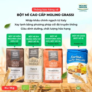 Bột mì hữu cơ Molino Grassi Bột số 8, số 11, 13 (cake, đa dụng, manitoba, nguyên cám)