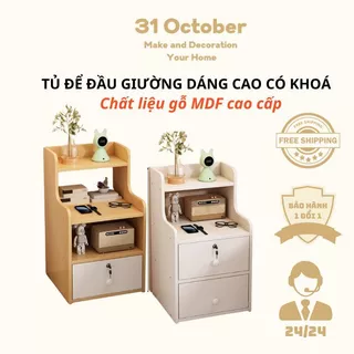 Tủ Để Đầu Giường - Tab Đầu Giường Dáng Cao Có Ngăn Kéo Khóa Gỗ MDF Cao Cấp Kiểu Dáng Sang Trọng