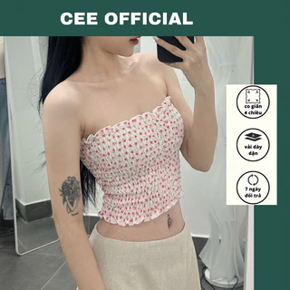 CEE OFFICIAL Áo ống croptop xốp hoa nhí co giãn tôn dáng bèo nhún P36