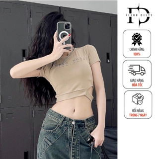 Áo croptop nữ Delys 2 màu AC258 in chữ Delys khoét 1 bên eo cá tính