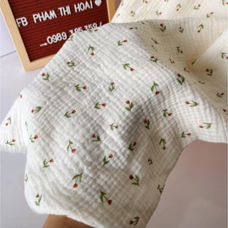 vải xô muslin 2 lớp cao cấp tuy lip xanh lá siêu xinh