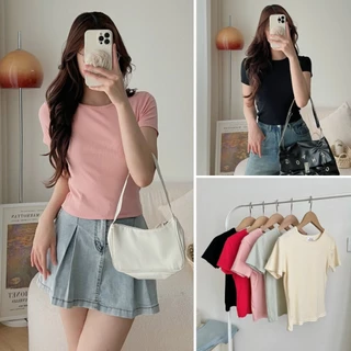 Áo babytee thun tăm cotton trơn co giãn dáng ôm basic cho nữ LACO194