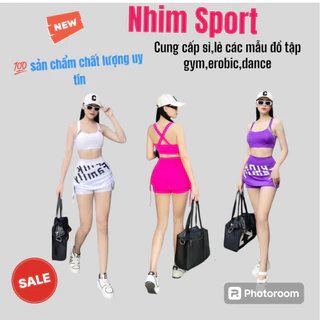 [Mẫu mới về]b Bộ tập áo bra chân váy rút  in chữ tập erobic,gym,zumba đi biền, đi chơi cung đội nhóm đi tập,đi du lịch