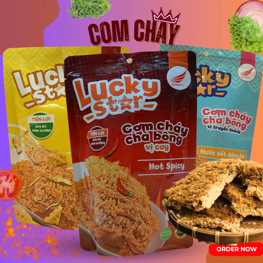 Cơm cháy chà bông truyền thống LuckyStar  đồ ăn vặt khô dinh dưỡng Việt Nam đảm bảo hộp 50g.