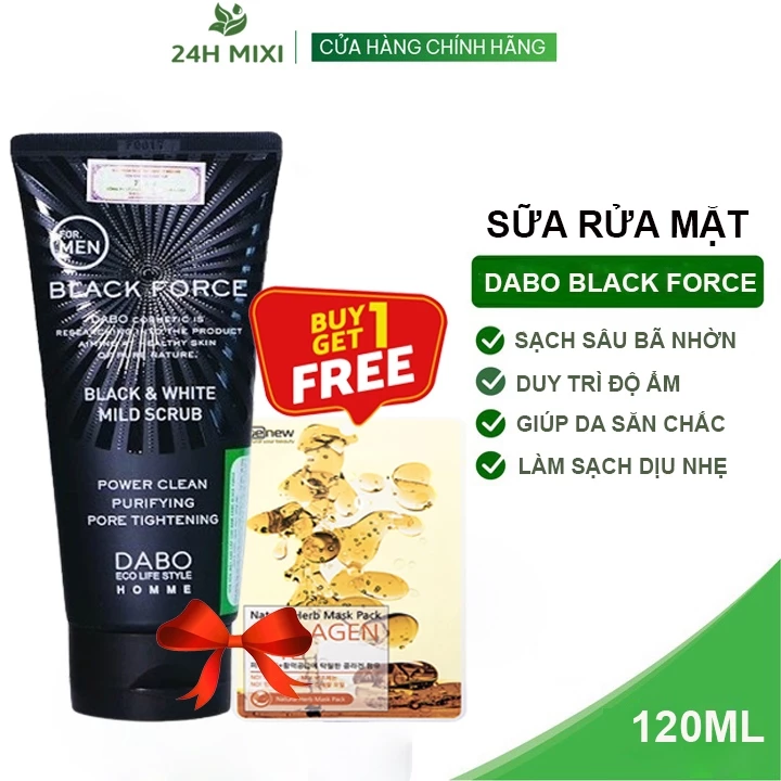 Sữa rửa mặt nam giới Dabo Black Force Hàn Quốc làm Trăng da, Sạch bã nhờn, Sạch mụn (trắng) 120ml - Hàng Chính Hãng