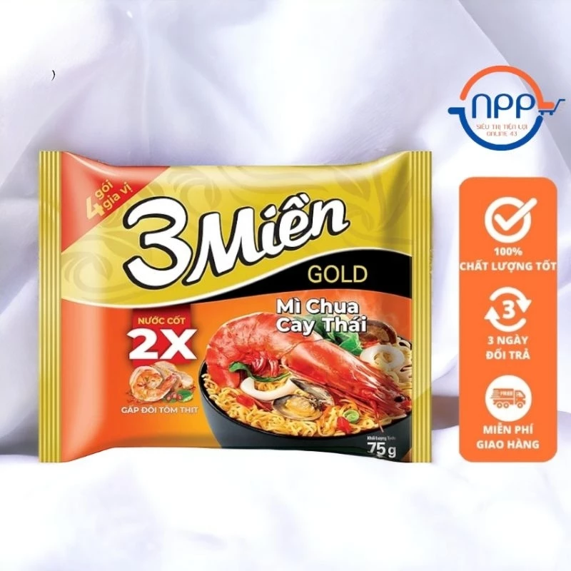 Mì 3 Miền Tôm Chua Cay/Bò Rau Thơm Gói 75g