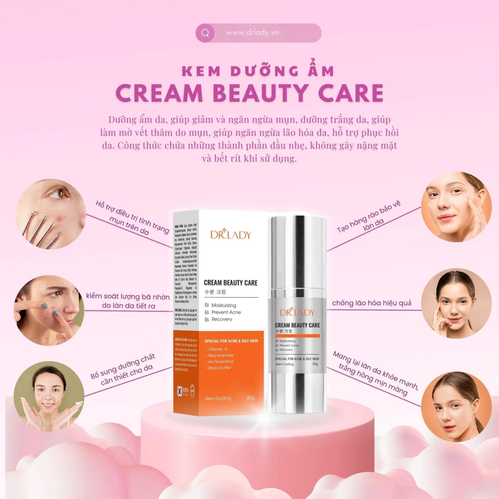 Kem Dưỡng Ẩm Dưỡng Trắng Da Crea Beauty Care Dr Lady Ngừa Lão Hóa, Giam Nhăn, Mờ Thâm Mụn