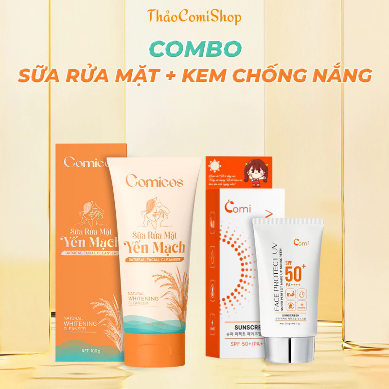 ComBo SỮA RỬA MẶT + KEM CHỐNG NẮNG Comi giảm mụn sạch sâu, chống tia UV