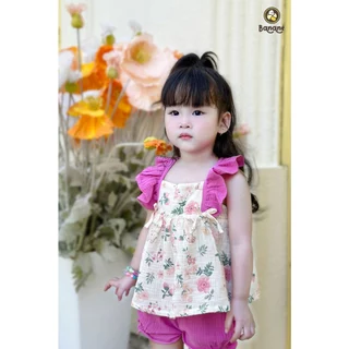 Set bộ quần áo Bananè Kids vải xô Muslin màu hồng họa tiết cánh tiên dễ thương cho bé gái - B11H