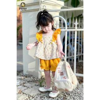 Set bộ quần áo Bananè Kids vải xô Muslin màu vàng họa tiết cánh tiên dễ thương cho bé gái - B11V