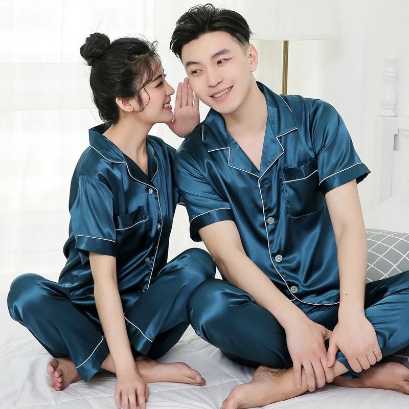 Bộ Đồ Ngủ Tay Cộc Quần Dài Lụa Trơn Phù Hợp Cả Nam và Nữ Mặc Nhóm , Mặc Nhà Hay Đi Dạo Đều Đẹp Đều SaNg Choảnh Y57