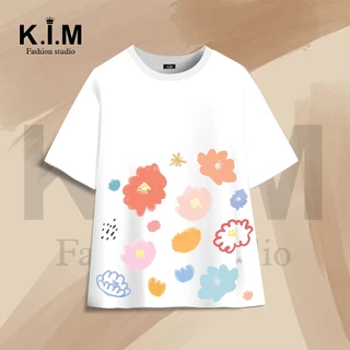 Áo thun KIM họa tiết HOA unisex form rộng cổ tròn, cotton 2 chiều siêu thấm hút -FL07