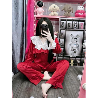 [𝐑𝐞̉ 𝐯𝐨̂ đ𝐢̣𝐜𝐡] Sét bộ ngủ pijama phong cách bánh bèo tiểu thư ren thô boi chất lụa latin xịn sò mịn mát