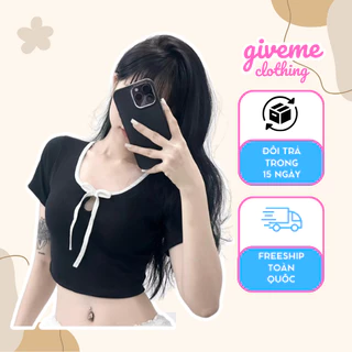 Áo thun croptop nữ cổ vuông kèm dây cột nơ phong cách Hàn Quốc dễ thương Giveme.clothing_saigon