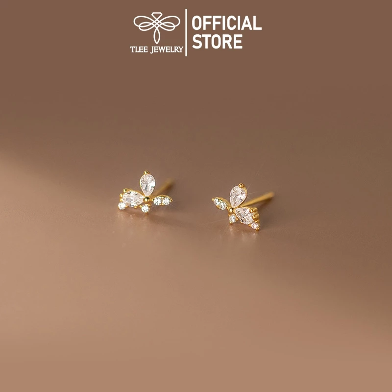 Khuyên tai bạc nữ TLEE, bông tai buffterfly đính đá lấp lánh TLEE JEWELRY B0408