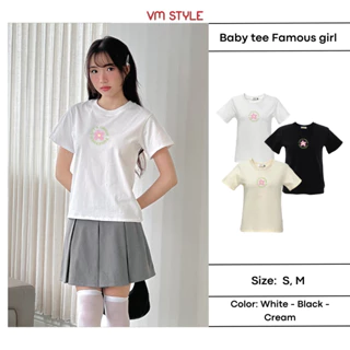 Áo thun babytee nữ VMSTYLE tay ngắn cổ tròn in hình hoa hồng và chữ basic thời trang HHC01 ATU00613