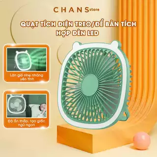 Quạt Tích Điện Treo Tường Mini Có Đèn, Quạt Để Bàn Kiêm Đèn Ngủ 3 In 1, Quạt Cầm Tay Tích Hợp Đèn Led Pin Sạc 1300mAh