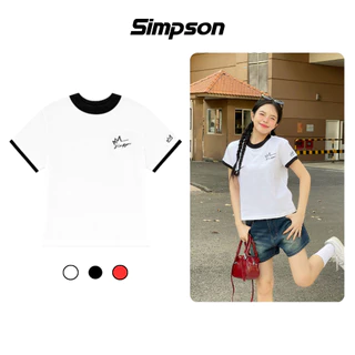 Áo Thun Nữ Form Baby Tee Phối Thêu Basic SIMPSON Hot Trend 2024- TS13