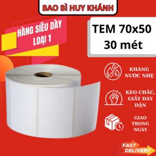 Decal nhiệt in tem nhãn, mã vạch khổ 70x50 mm, cuộn 30m