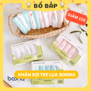 Khăn sữa cho bé Boona sợi tre kết hợp lụa cao cấp, mềm mại cho bé sơ sinh, set 5 khăn - Bố Bắp Store