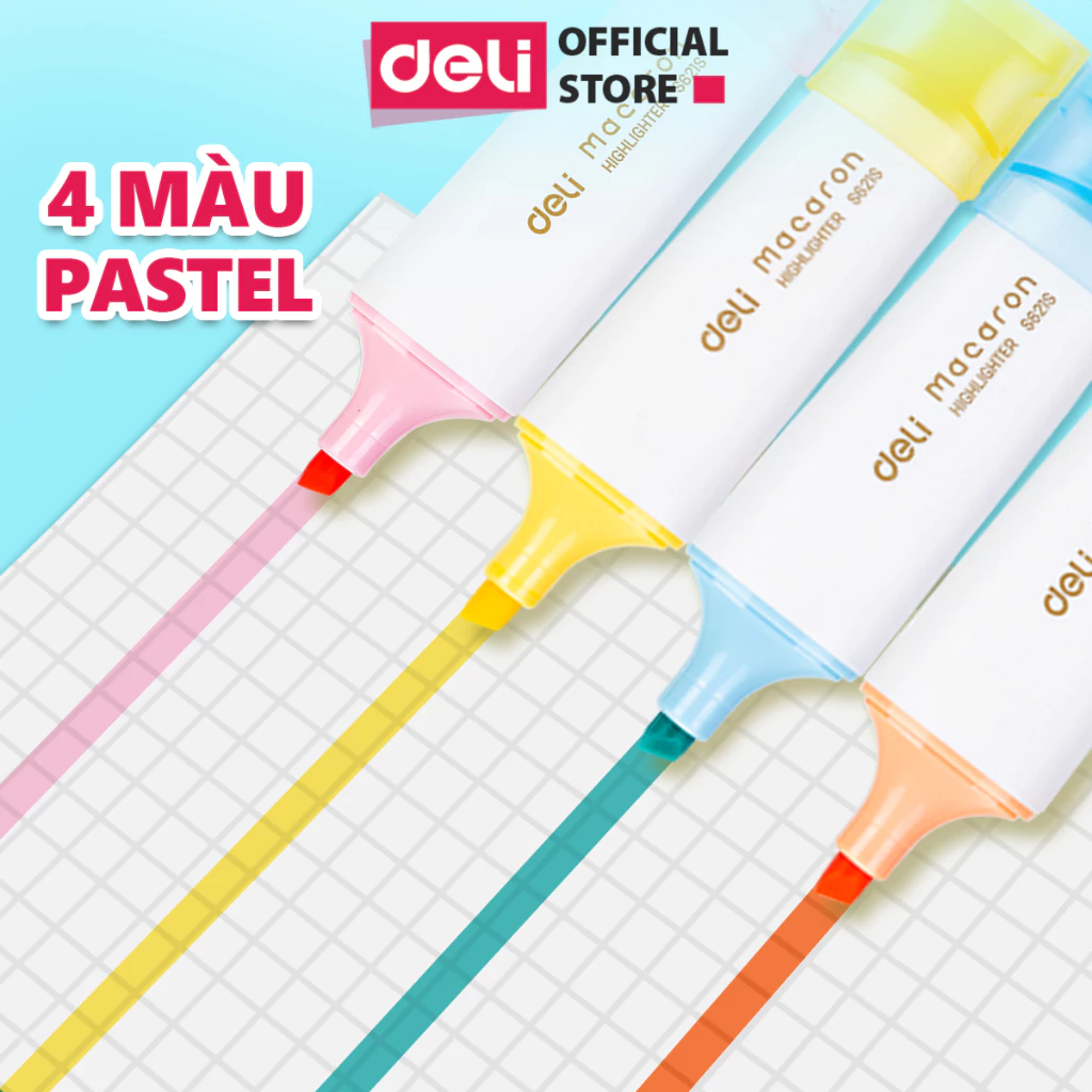 Bút highlight đánh dầu màu macaron Deli - Bút dạ quang đánh dấu nhớ dòng pastel mực đều nhanh khô cho văn phòng học sinh