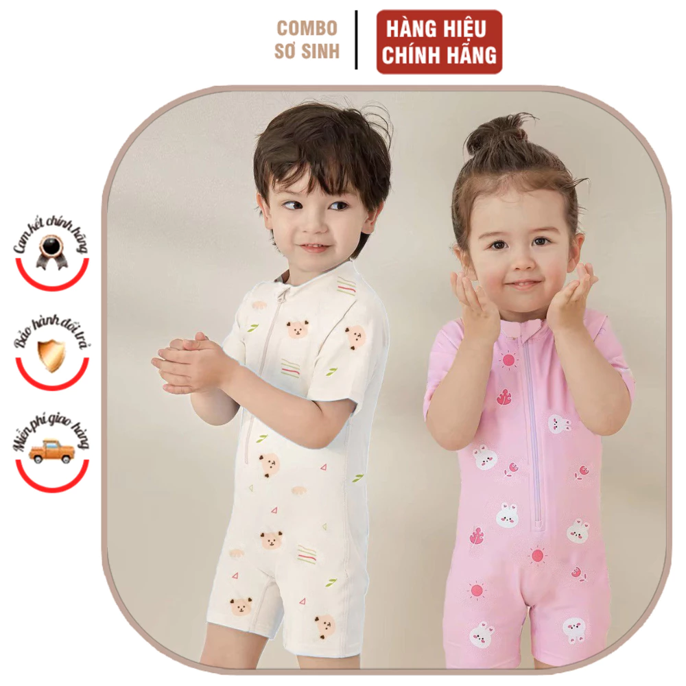 Bộ Đồ Bơi Liền Thân MNN080 Tặng Kèm Mũ Cho Bé Đi Biển Hoạ Tiết Hàn Quốc Dễ Thương Vải Co Giãn