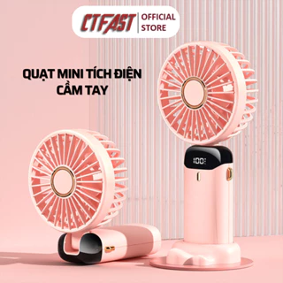 Quạt Mini Cầm Tay Tích Điện CFAST ,Quạt Sạc Không Ồn, 5 Tốc Độ Gió, Xoay Linh Hoạt 90 Độ Có Dây Đeo Cổ,Đèn LED Hiển Thị