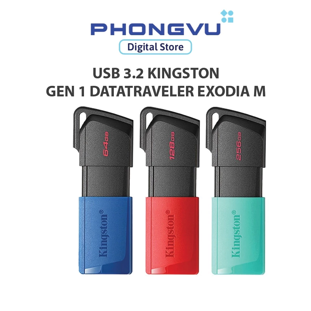 USB 3.2 Gen 1 Kingston DataTraveler Exodia M 128GB - Nắp trượt - Tốc độ cao - Bảo hành 60 tháng