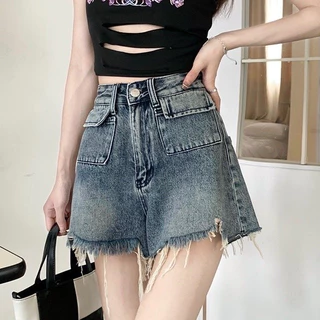 Quần Short Jeans Nữ , Quần Đùi Nữ Chất Liệu Denim Túi Hộp Tua Rua Siêu Xinh L018