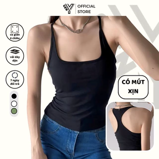 Áo 2 dây dáng dài cổ vuông GenY có sẵn mút ngực vải cotton Áo Tankop nữ Hai Dây Ôm 2D17