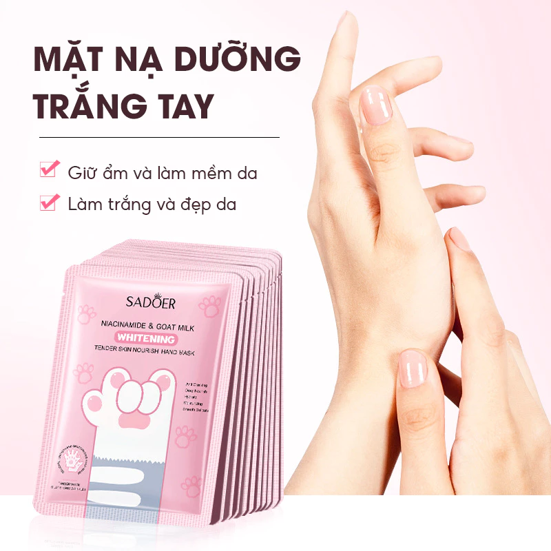 Mặt nạ ủ da tay dưỡng ẩm  cao giúp da trắng sáng mềm mịn họa tiết dễ dương hình chân mèo SADOER