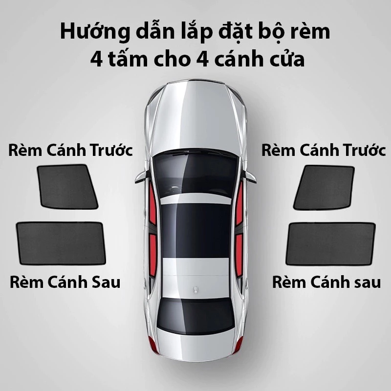 Rèm Che Chắn nắng lưới vải nam châm hít khung cửa xe chống tia UV (1 bộ: 4 chiếc)