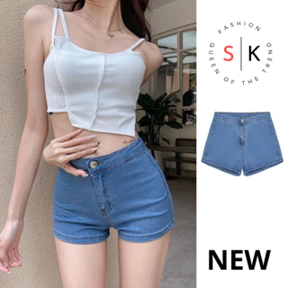 Quần Short bò jeans Nữ đẹp big size, Quần Đùi Jean Cao Cấp Cạp Cao ống rộng quần đùi ngố nữ chất bò mềm lưng cao- SK