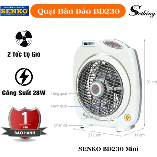 Quạt Bàn Đảo Mini SENKO BD230 SOTHING Xiangwu Công Suất 28W - Quạt Đảo Gió Mini 5 Cánh 2 Tấc Gió Bảo Hành 12 Tháng