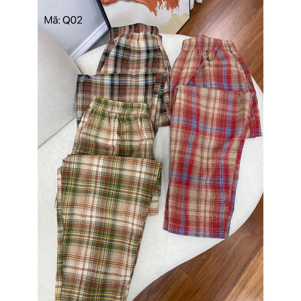 Quần kẻ caro nữ, sọc caro Lila dáng suông,cạp cao 3 phân chất thô cotton mềm mại khi mặc-Q02