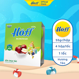 Sữa chua hoa quả Hoff vị TÁO cho bé từ 6 tháng tuổi, bổ sung men lợi khuẩn, tốt cho tiêu hóa - 1 LỐC (4 hộp x 55g)