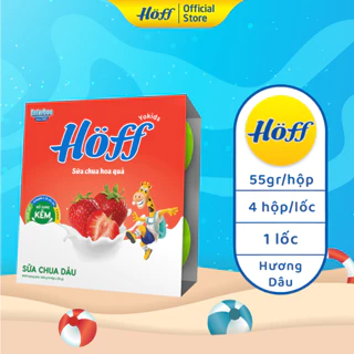 Sữa chua hoa quả Hoff DÂU TÂY cho bé từ 6 tháng tuổi, bổ sung men lợi khuẩn, tốt cho tiêu hóa - 1 LỐC (4 hộp x 55g)